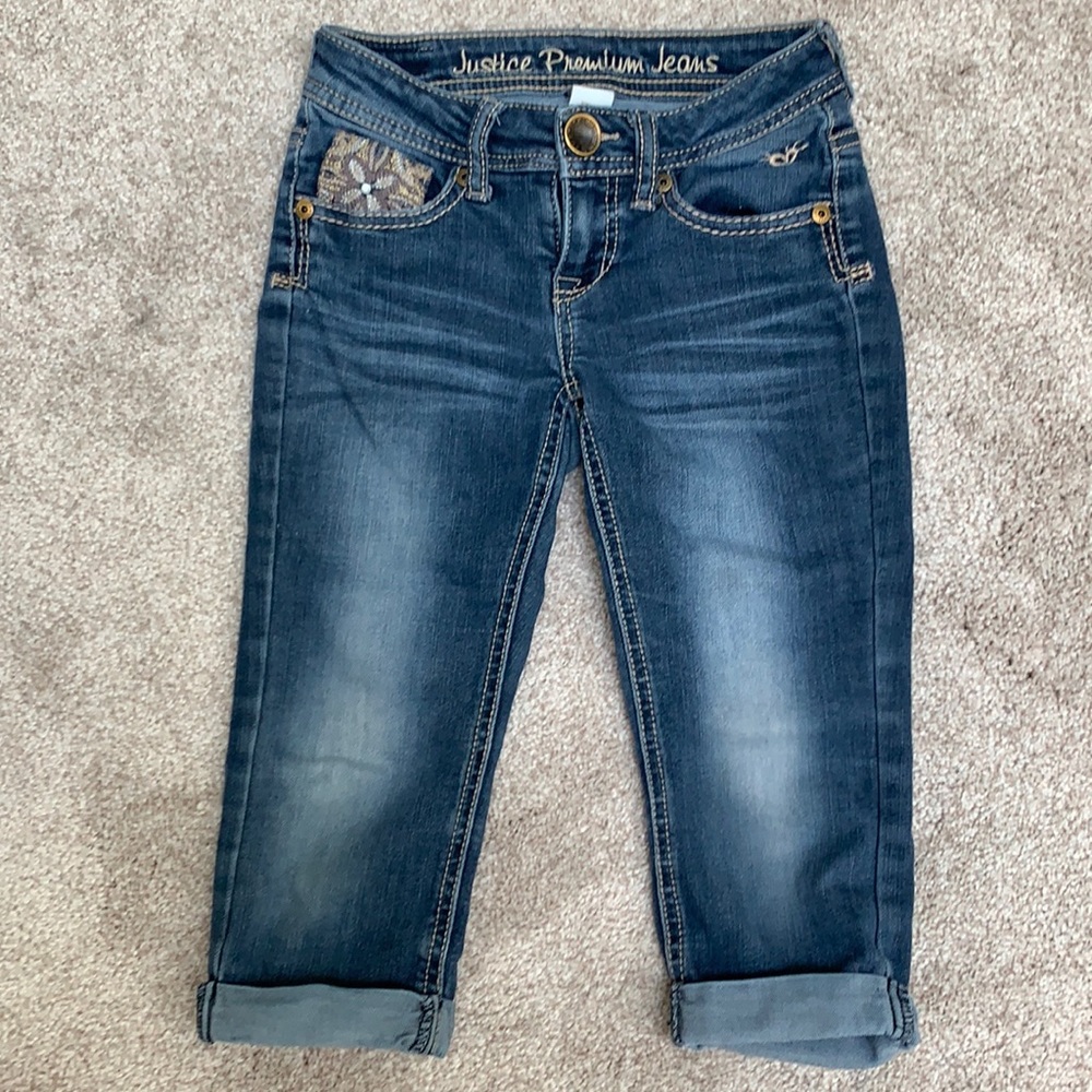 Justice brand embroidered denim capri pants